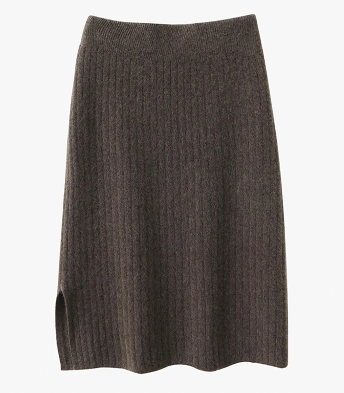 Short Skirt Women's Fall Winter 100% Merino Wool Knitted Skirt Girl's Ribbed Elastic Waist Split Skirts