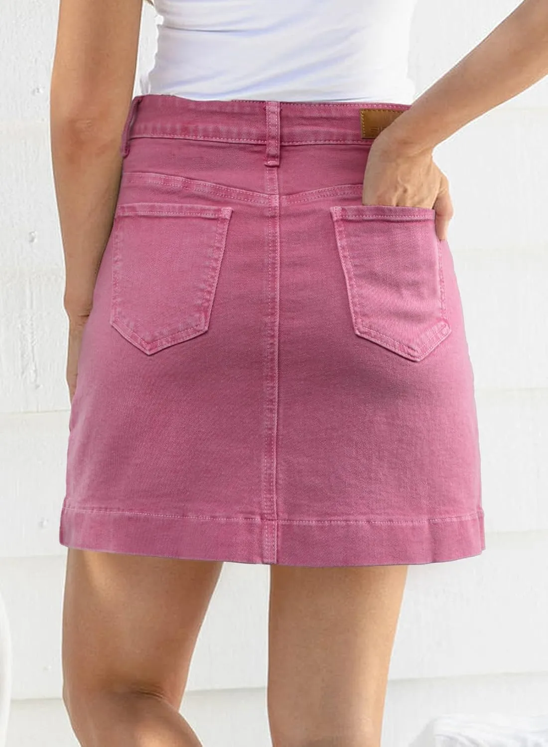 Sidefeel Women's Jean Skirt High Waisted Stretch Casual Summer Mini Skort Zimbaplatinum Denim Skirt with Pockets