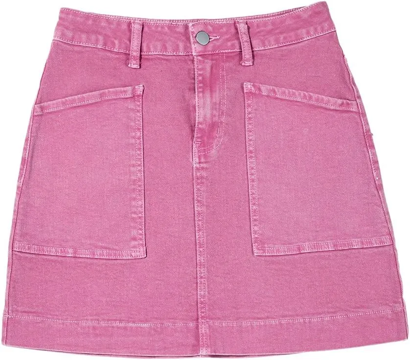 Sidefeel Women's Jean Skirt High Waisted Stretch Casual Summer Mini Skort Zimbaplatinum Denim Skirt with Pockets