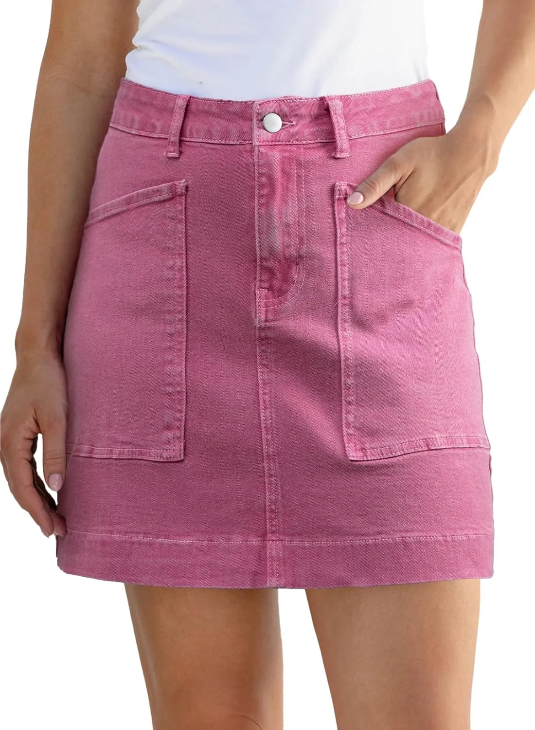 Sidefeel Women's Jean Skirt High Waisted Stretch Casual Summer Mini Skort Zimbaplatinum Denim Skirt with Pockets
