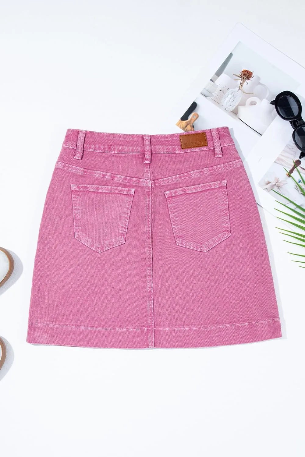 Sidefeel Women's Jean Skirt High Waisted Stretch Casual Summer Mini Skort Zimbaplatinum Denim Skirt with Pockets