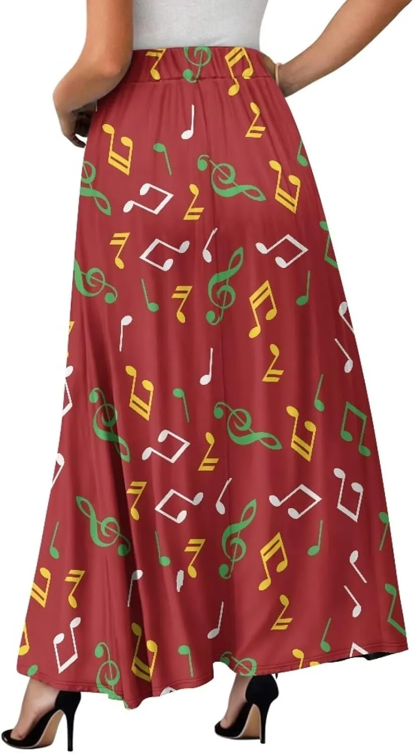 Skirt for Women Soft Elastic Waist Pleated Skirt A-Line Flared Maxi Skirts with Pockets Trendy Flowy Midi Skirt-2XL