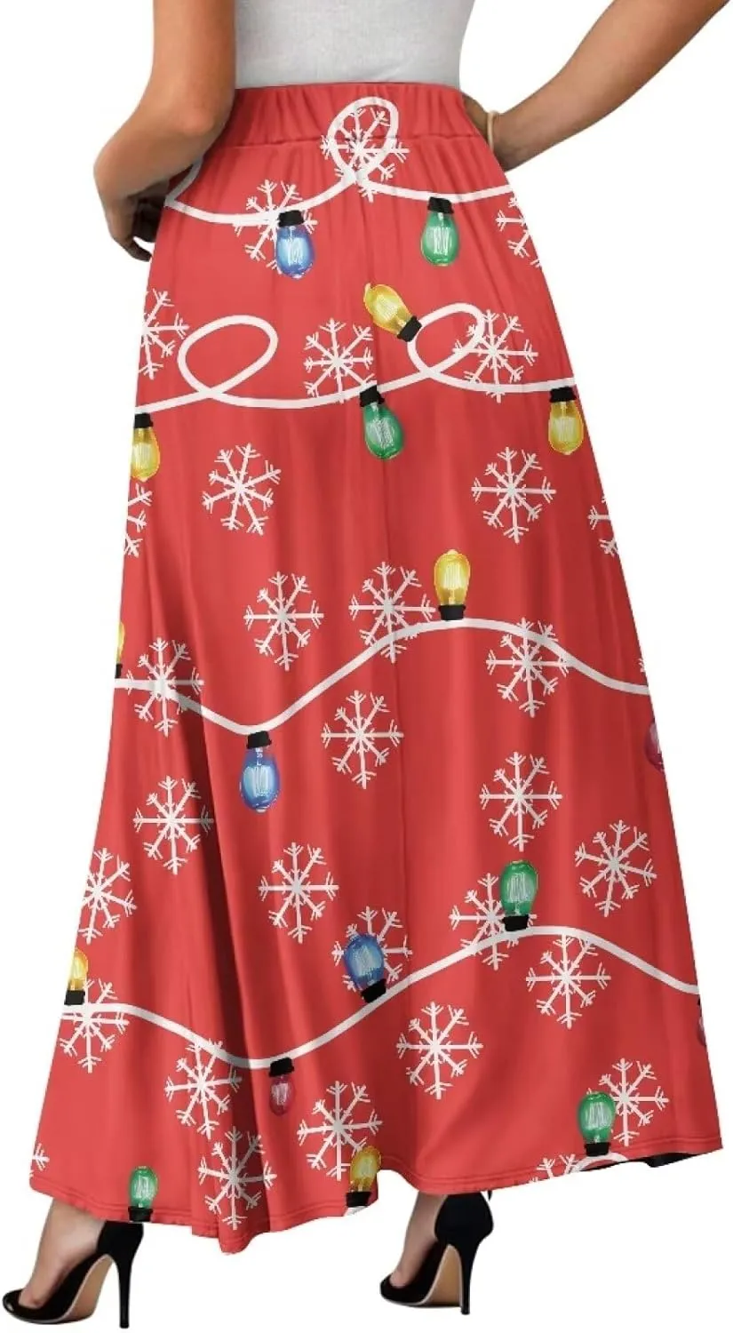 Skirts for Women Casual Loose Pleated Skirt Elastic High Waist Soft A Line Ankle Length Skirt with Pockets S-2XL