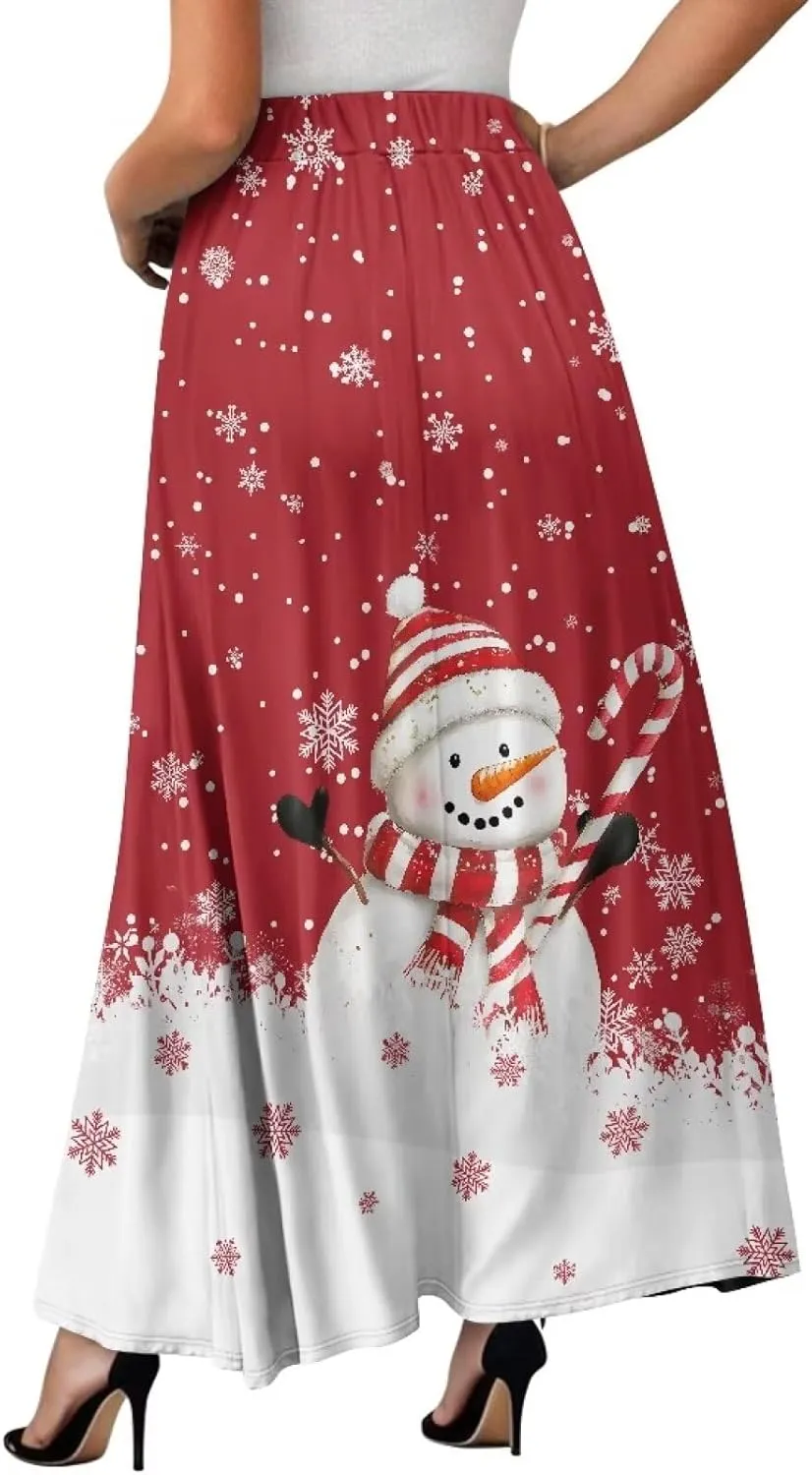 Skirts for Women Casual Loose Pleated Skirt Elastic High Waist Soft A Line Ankle Length Skirt with Pockets S-2XL