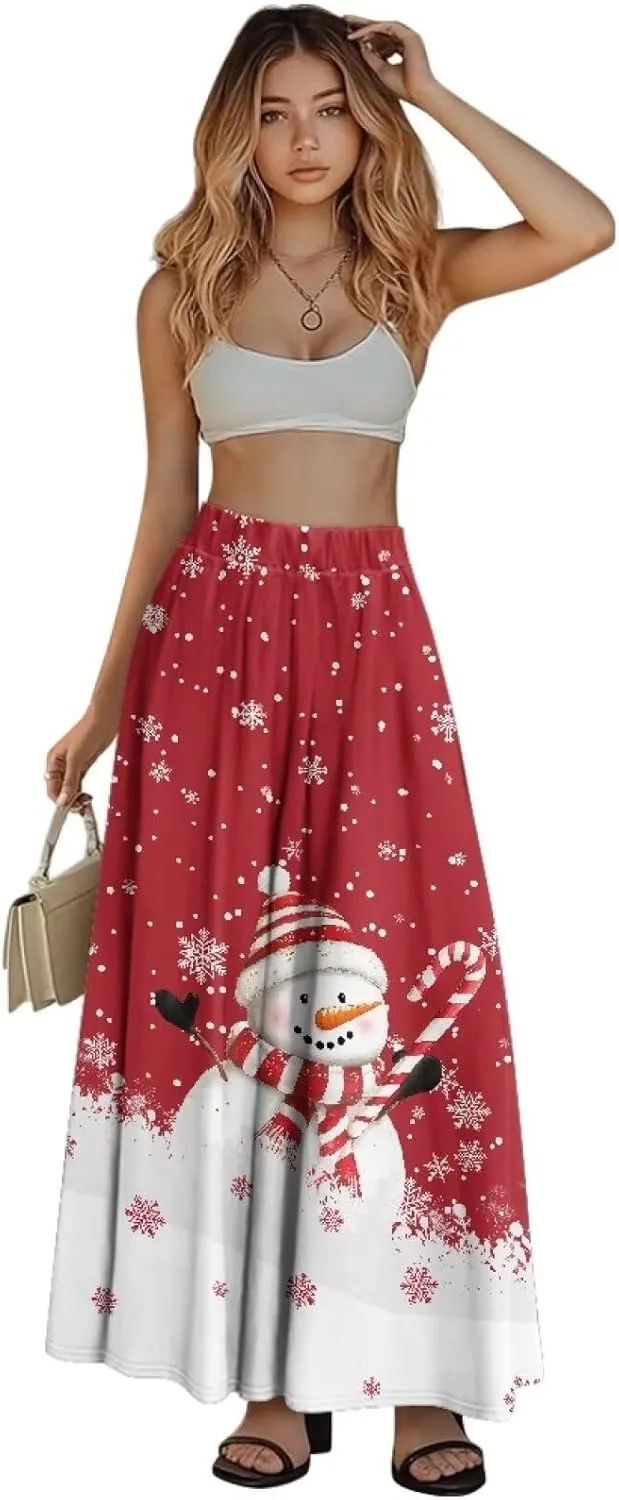 Skirts for Women Casual Loose Pleated Skirt Elastic High Waist Soft A Line Ankle Length Skirt with Pockets S-2XL