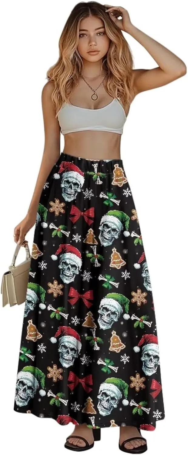 Skirts for Women Casual Loose Pleated Skirt Elastic High Waist Soft A Line Ankle Length Skirt with Pockets S-2XL