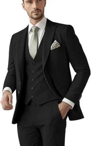 Slim Fit Suits 3 Piece Suit for Men Wedding Suit Sets Two Button Peak Lapel Blazer Single Breasted Vest Pant
