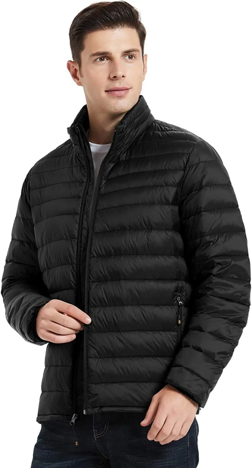 SLOW DOWN Men Lightweight Down Puffer Jakcet, Packable Winter Puffy Down Jacket