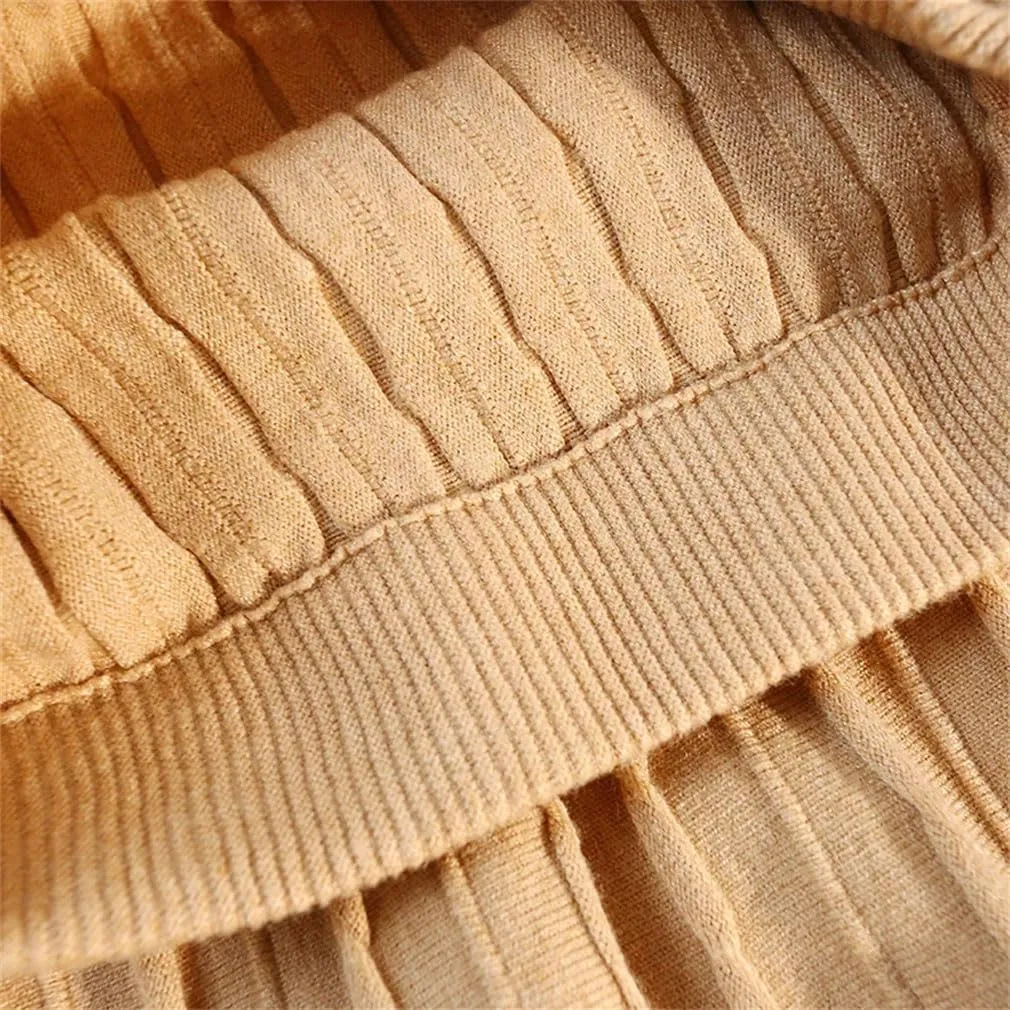 Solid Tassel Knitted Pleated Skirt for Women Spring Winter Elastic High Waist All-Match A-Line Skirts