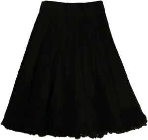 Solid Tassel Knitted Pleated Skirt for Women Spring Winter Elastic High Waist All-Match A-Line Skirts