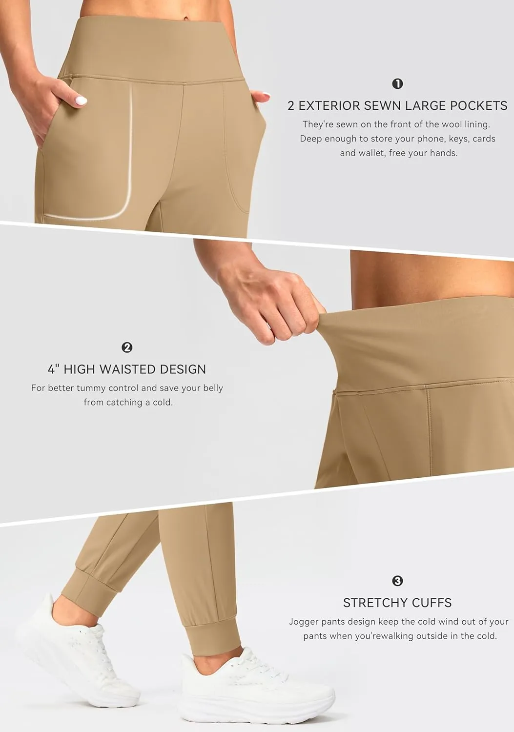 Soothfeel Women's Fleece Lined Joggers Pants High Waisted Water Resistant Thermal Sweatpants Winter Hiking Pants with Pockets