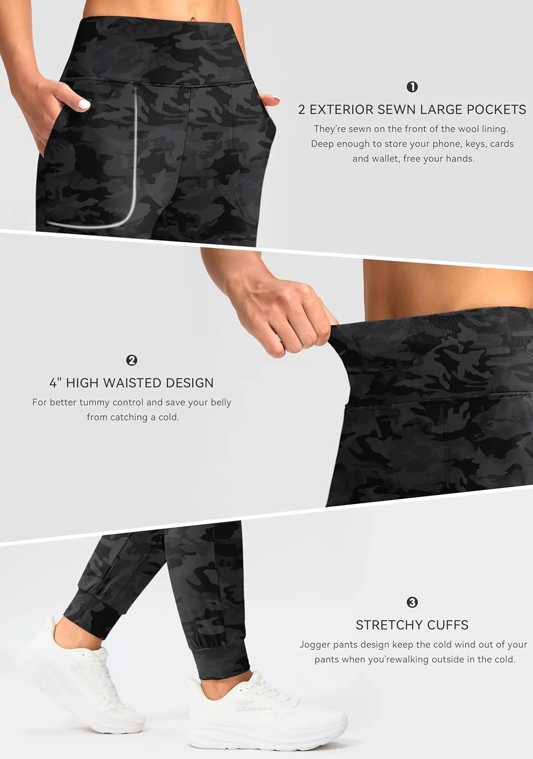 Soothfeel Women's Fleece Lined Joggers Pants High Waisted Water Resistant Thermal Sweatpants Winter Hiking Pants with Pockets