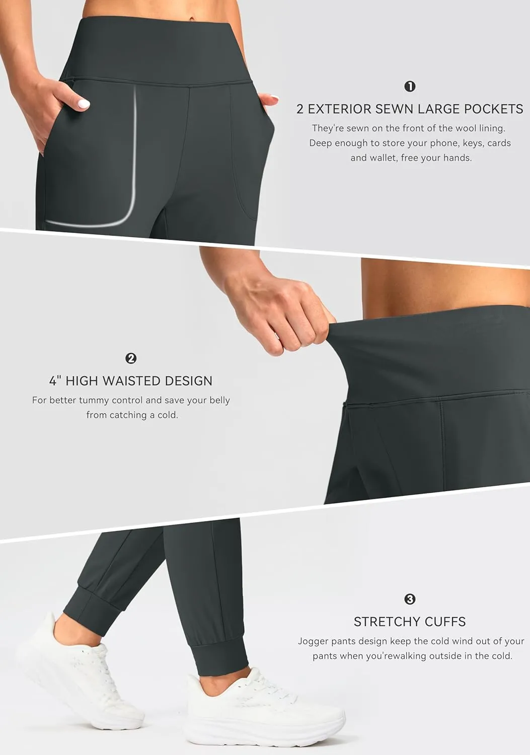 Soothfeel Women's Fleece Lined Joggers Pants High Waisted Water Resistant Thermal Sweatpants Winter Hiking Pants with Pockets