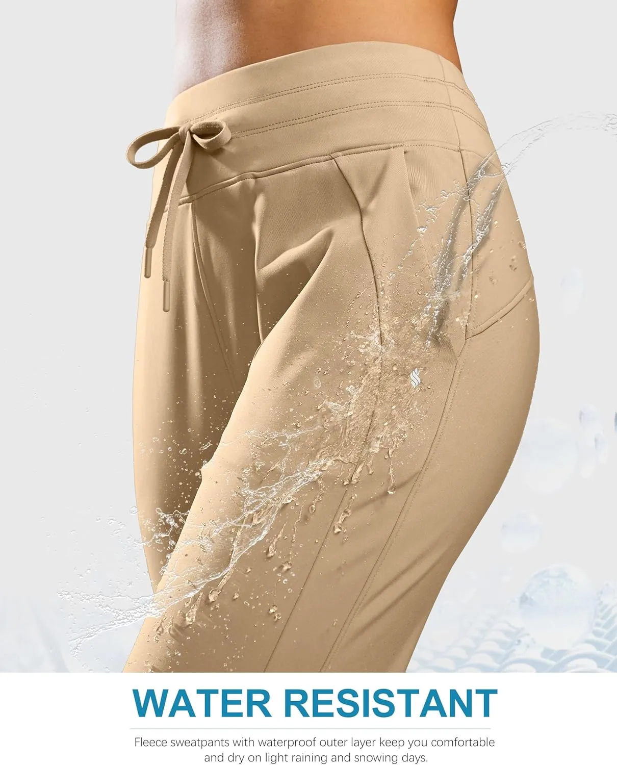 Soothfeel Women's Fleece Lined Joggers Water Resistant High Waisted Sweatpants Winter Warm Thermal Running Hiking Pant Pocket