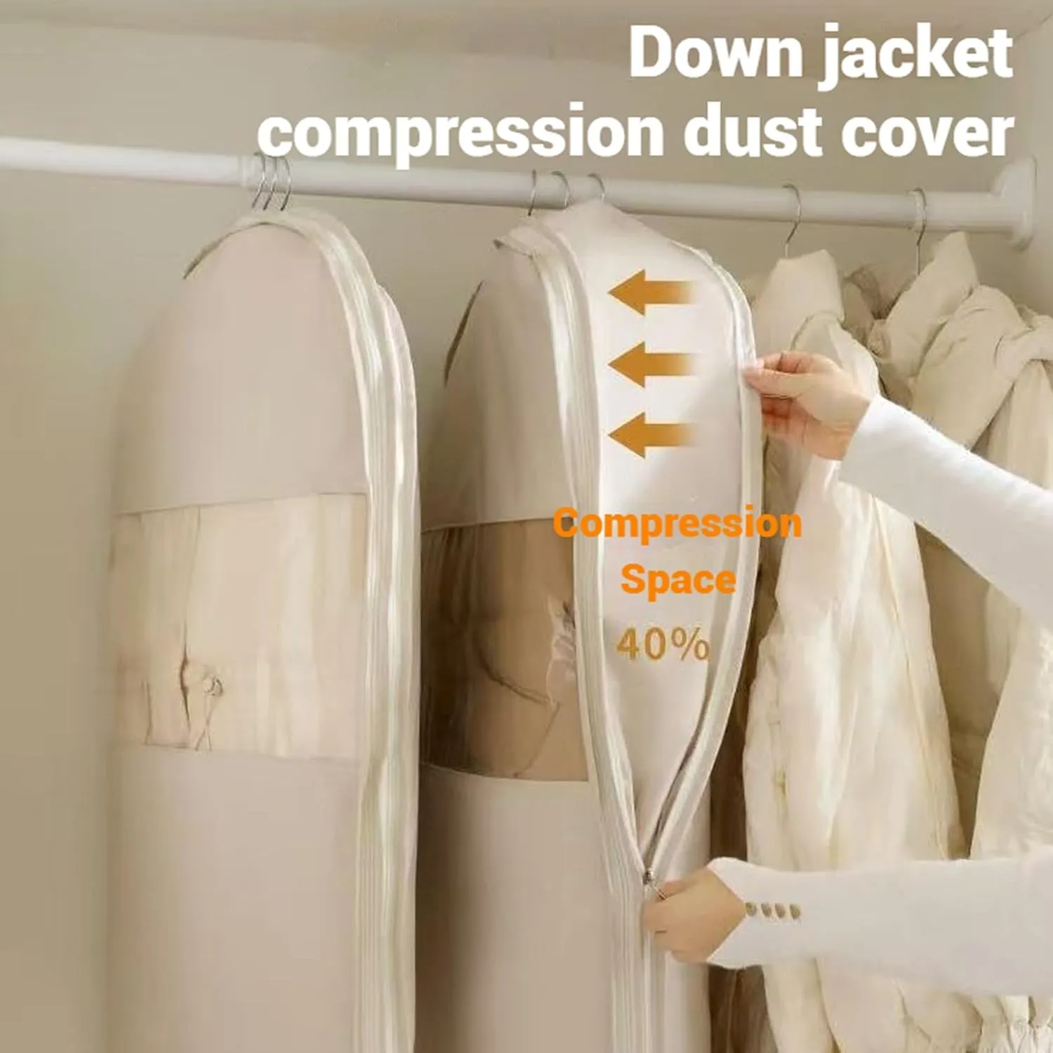 Space Saving Hanging Garment Bag, Hanging Garment Bag With Self Compression Zipper, Space Saver Closet Organizer, For Moving Or Storaging Clothes, For Down Coats, Jackets, Suits (pink,M)