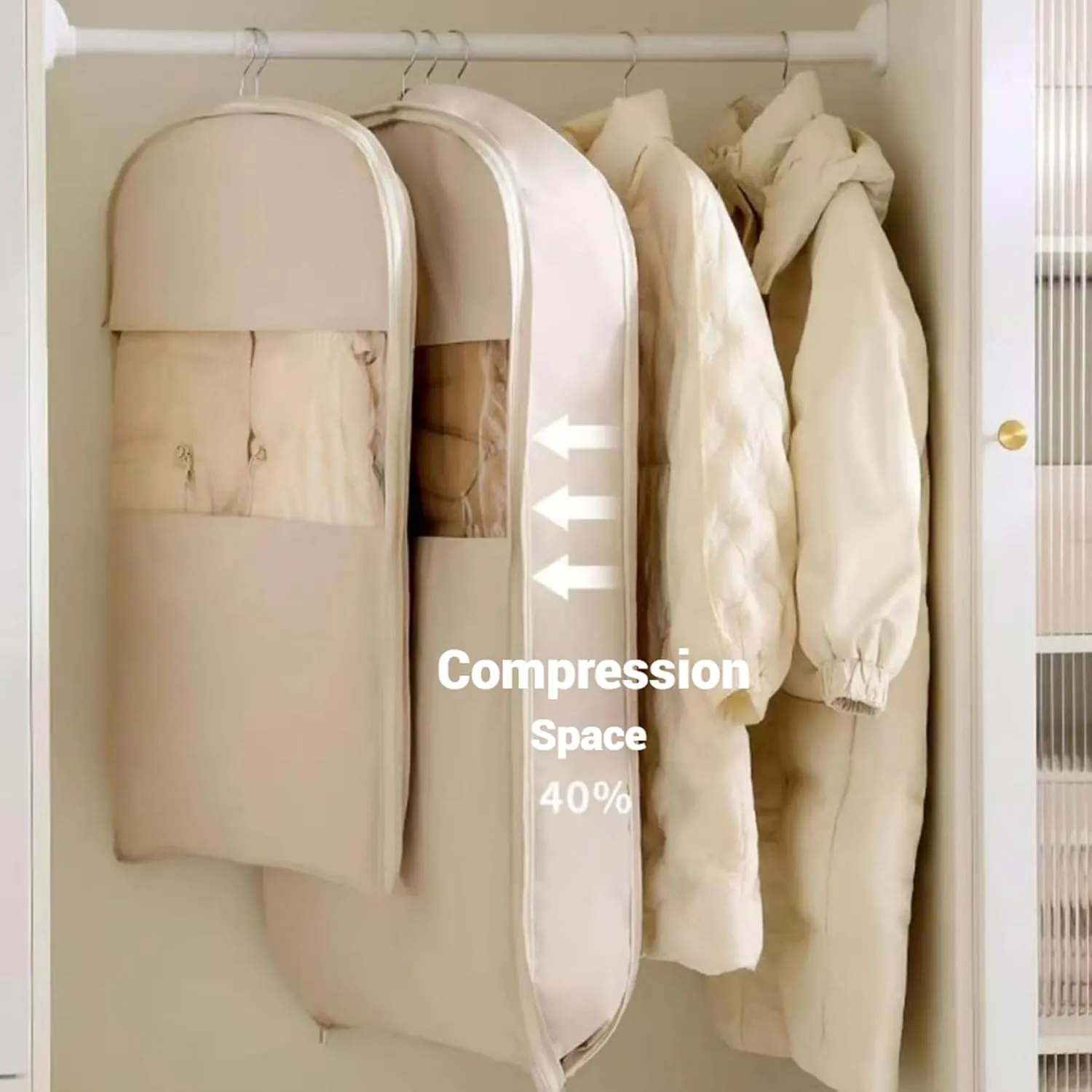 Space Saving Hanging Garment Bag, Hanging Garment Bag With Self Compression Zipper, Space Saver Closet Organizer, For Moving Or Storaging Clothes, For Down Coats, Jackets, Suits (pink,M)