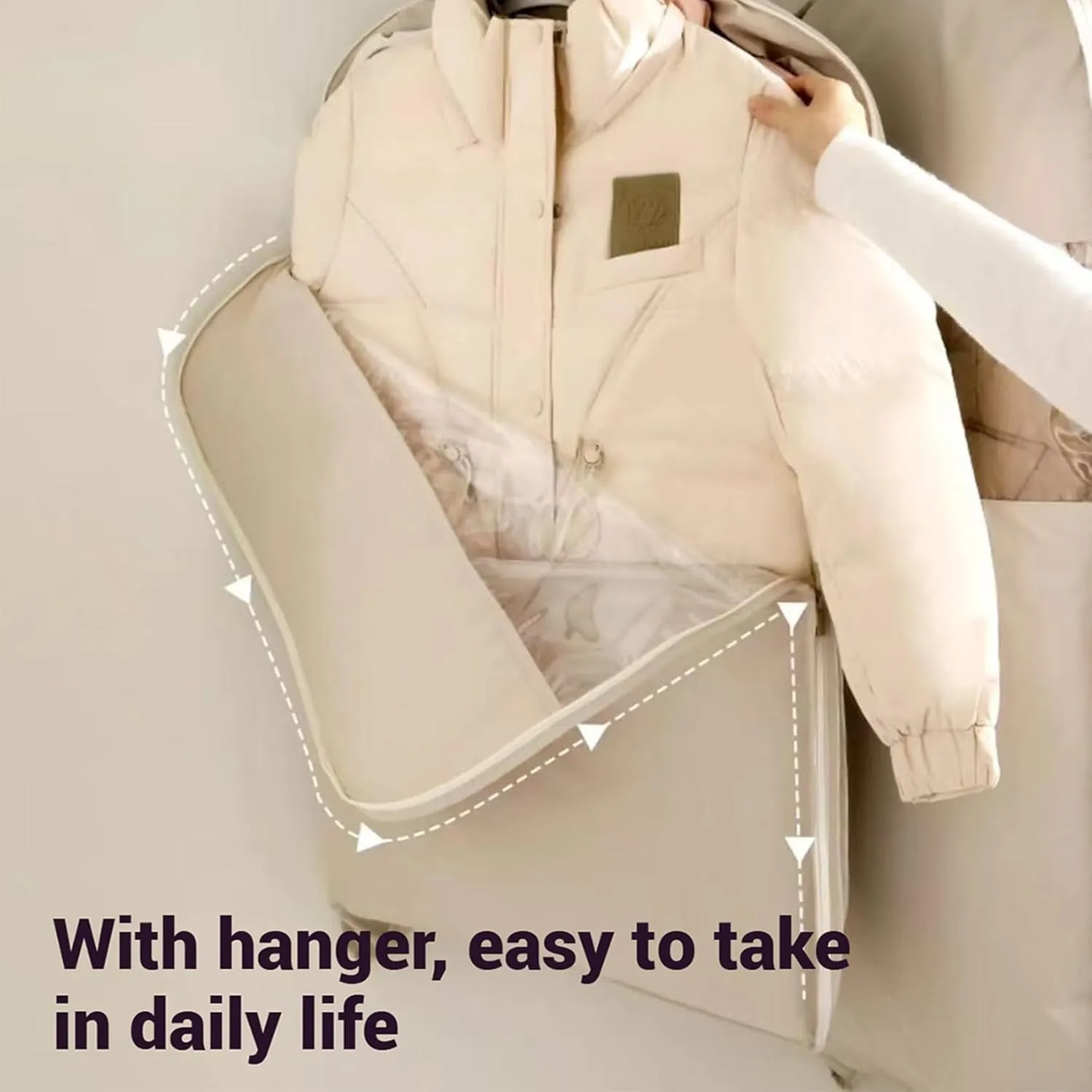 Space Saving Hanging Garment Bag, Hanging Garment Bag With Self Compression Zipper, Space Saver Closet Organizer, For Moving Or Storaging Clothes, For Down Coats, Jackets, Suits (pink,M)