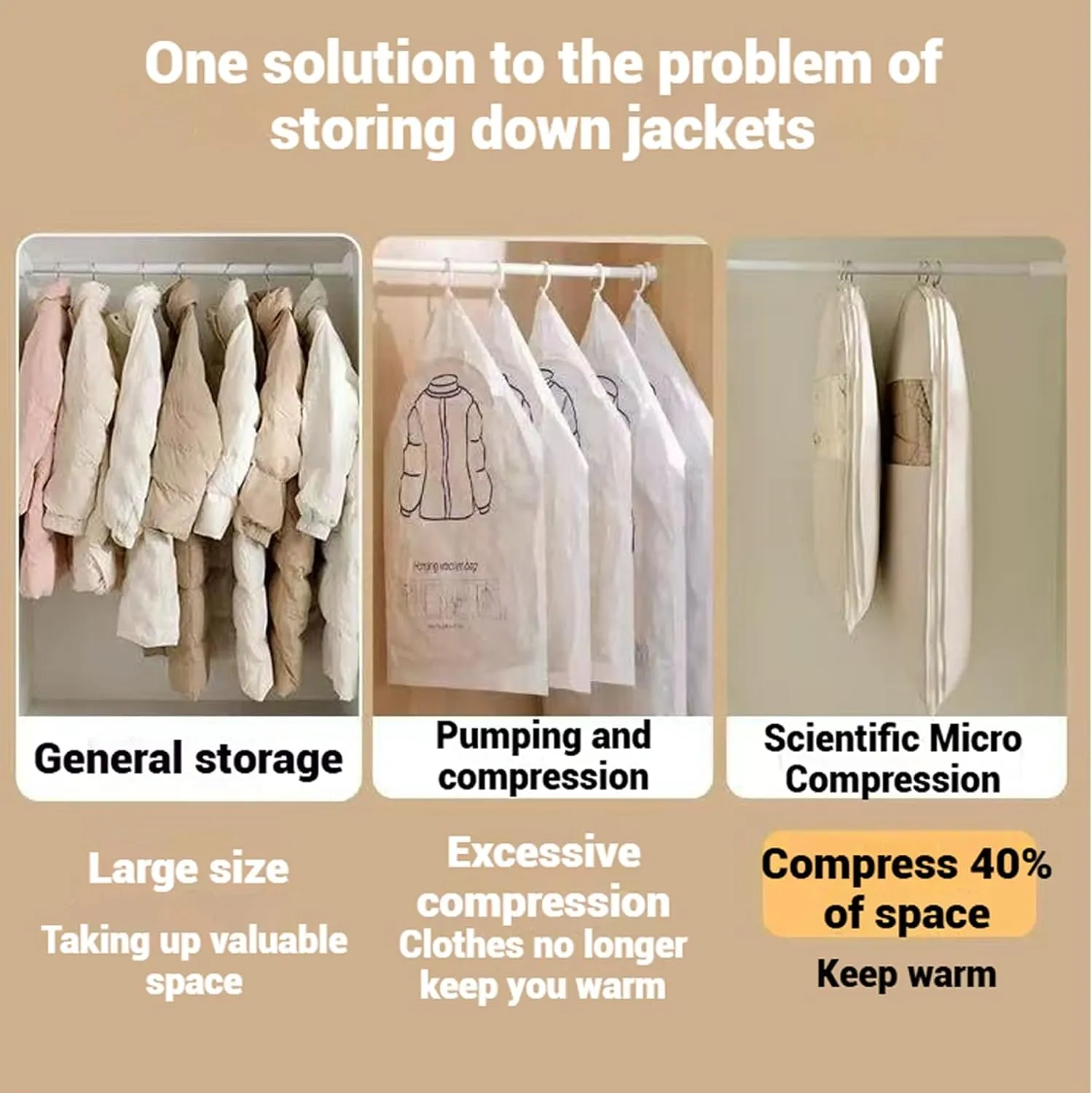 Space Saving Hanging Garment Bag, Hanging Garment Bag With Self Compression Zipper, Space Saver Closet Organizer, For Moving Or Storaging Clothes, For Down Coats, Jackets, Suits (pink,M)