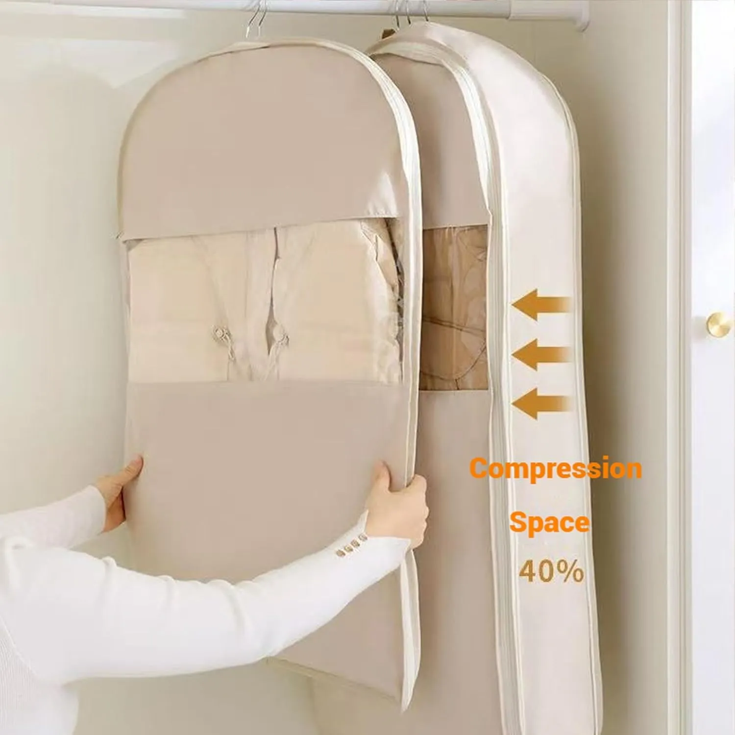 Space Saving Hanging Garment Bag, Hanging Garment Bag With Self Compression Zipper, Space Saver Closet Organizer, For Moving Or Storaging Clothes, For Down Coats, Jackets, Suits (pink,M)