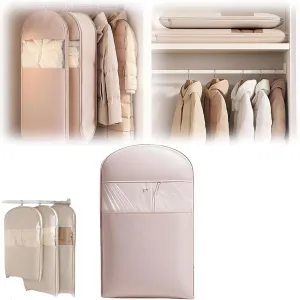 Space Saving Hanging Garment Bag, Space Saving Hanging Garment Bag with Self Compression Zipper, Dust Cover Clothes Bags for down Coat, Transparent Visibility (Pink, Large)