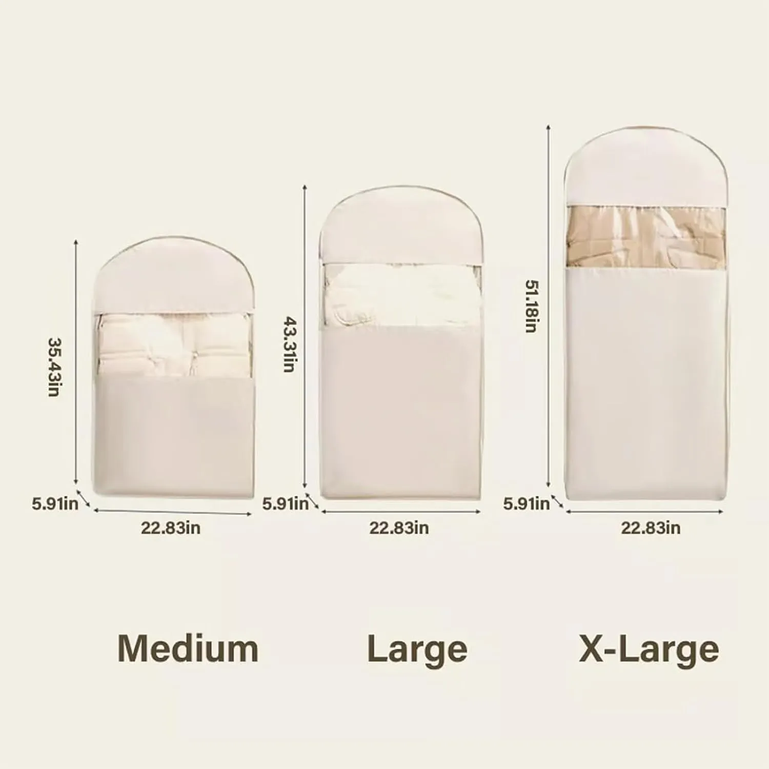 Space Saving Hanging Garment Bag with Self Compression Zipper, Self Compression Hanging Organizer & Protector with Clear Window for Suits, Tuxedos, Dresses, Coats (Beige, M-90cm//35.43in)