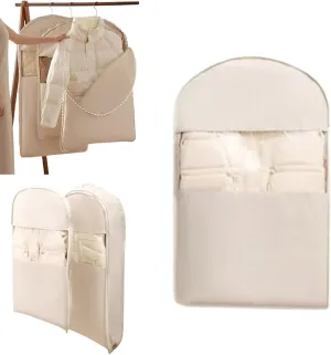 Space Saving Hanging Garment Bag with Self Compression Zipper, Self Compression Hanging Organizer & Protector with Clear Window for Suits, Tuxedos, Dresses, Coats (Beige, M-90cm//35.43in)