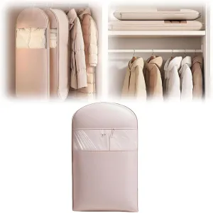 Space Saving Hanging Garment Bag with Self Compression ZipperGarment Duffle Bags for Travel, Hanging Luggage for Storage, Closet Organizers, Dust Cover Clothes Bags for Down Coat (Pink, Medium)