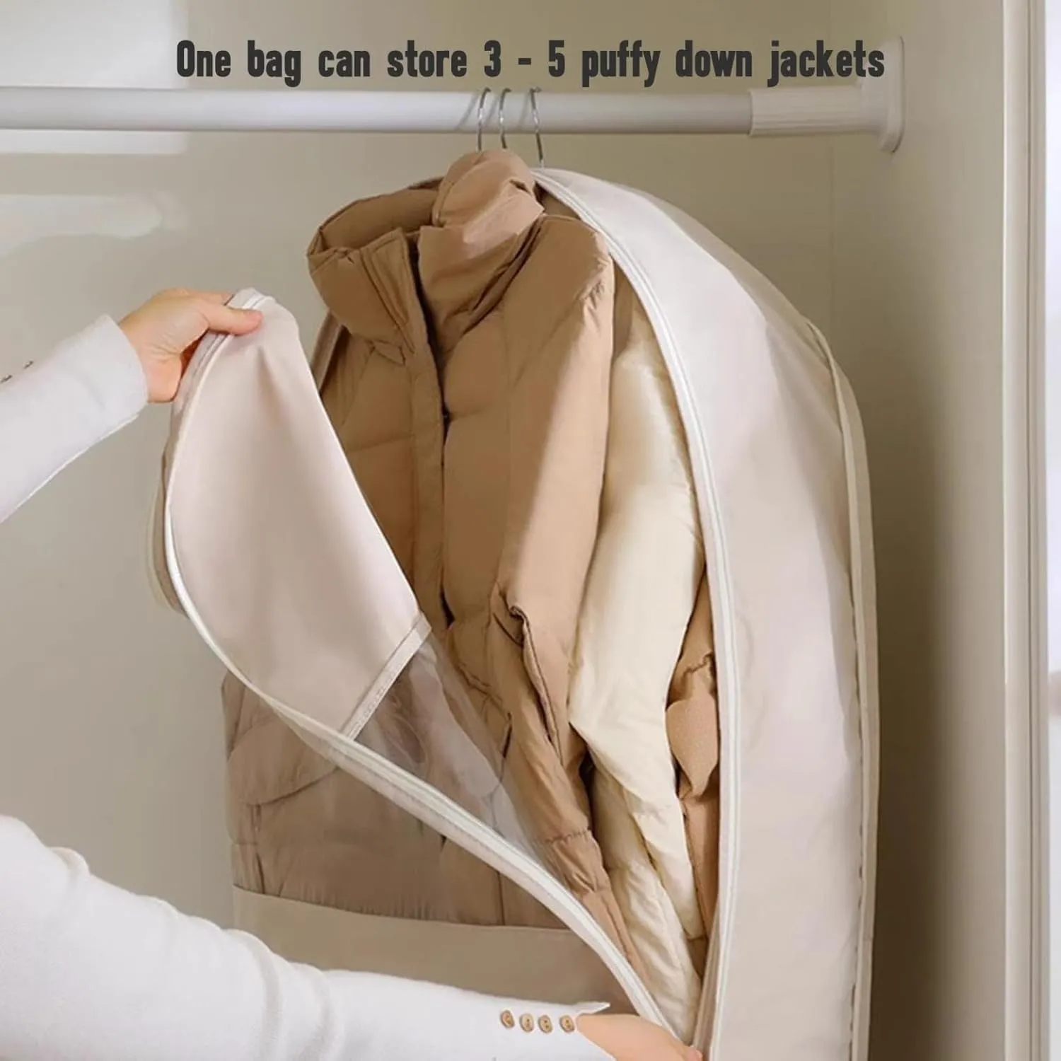 Space Saving Hanging Garment Bag with Self Compression Zipper,Space Saver Closet Organizers,Dust Cover Clothes Bags for Down Coat (Pink, (Medium Large X-Large)3Pcs)