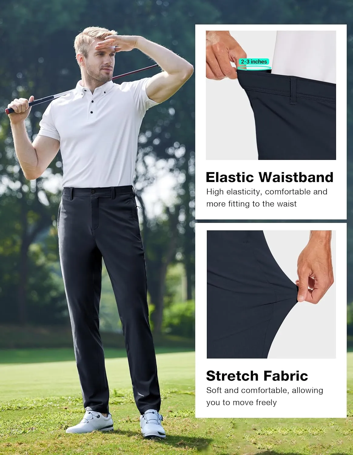 SPECIALMAGIC Golf Pants Men Stretch Slim fit Hiking Pants Lightweight Dress Casual Tapered Zipper Pockets