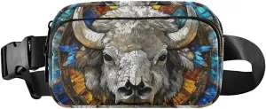 Stained Glass Bison Fanny Pack Water Resistant, Women Men Waist Pack Sling Bag Purse for Travel Hiking