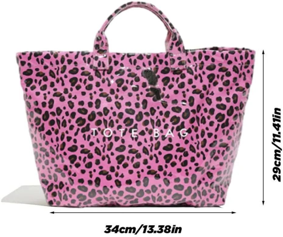 Stellaya Tote Bag, Pvc Women's Letters Print Tote Bag, Leopard Print Bag, Large Shopping Clear Hobo Handbag