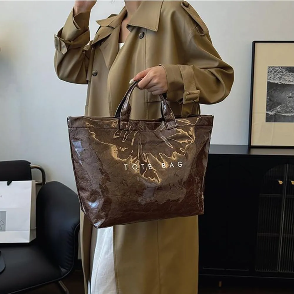 Stellaya Tote Bag, Pvc Women's Letters Print Tote Bag, Leopard Print Bag, Large Shopping Clear Hobo Handbag