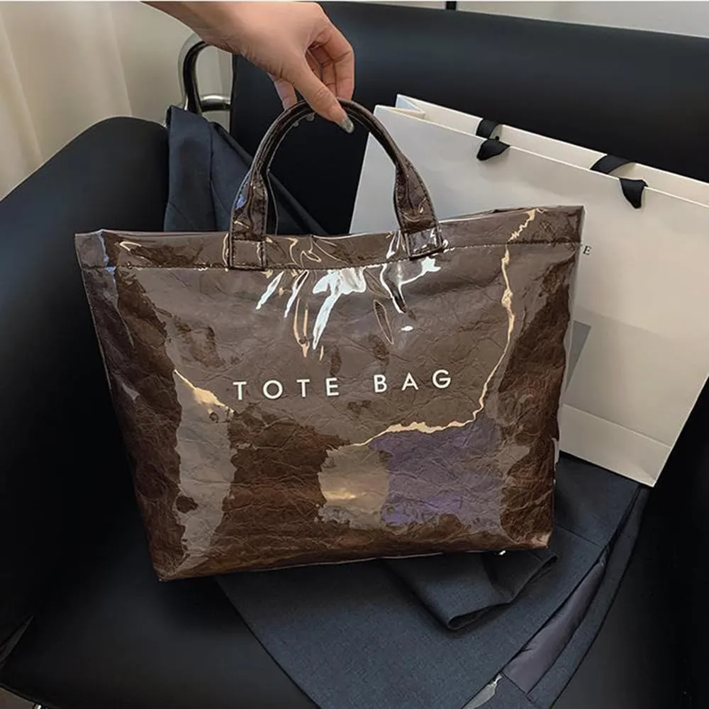 Stellaya Tote Bag, Pvc Women's Letters Print Tote Bag, Leopard Print Bag, Large Shopping Clear Hobo Handbag