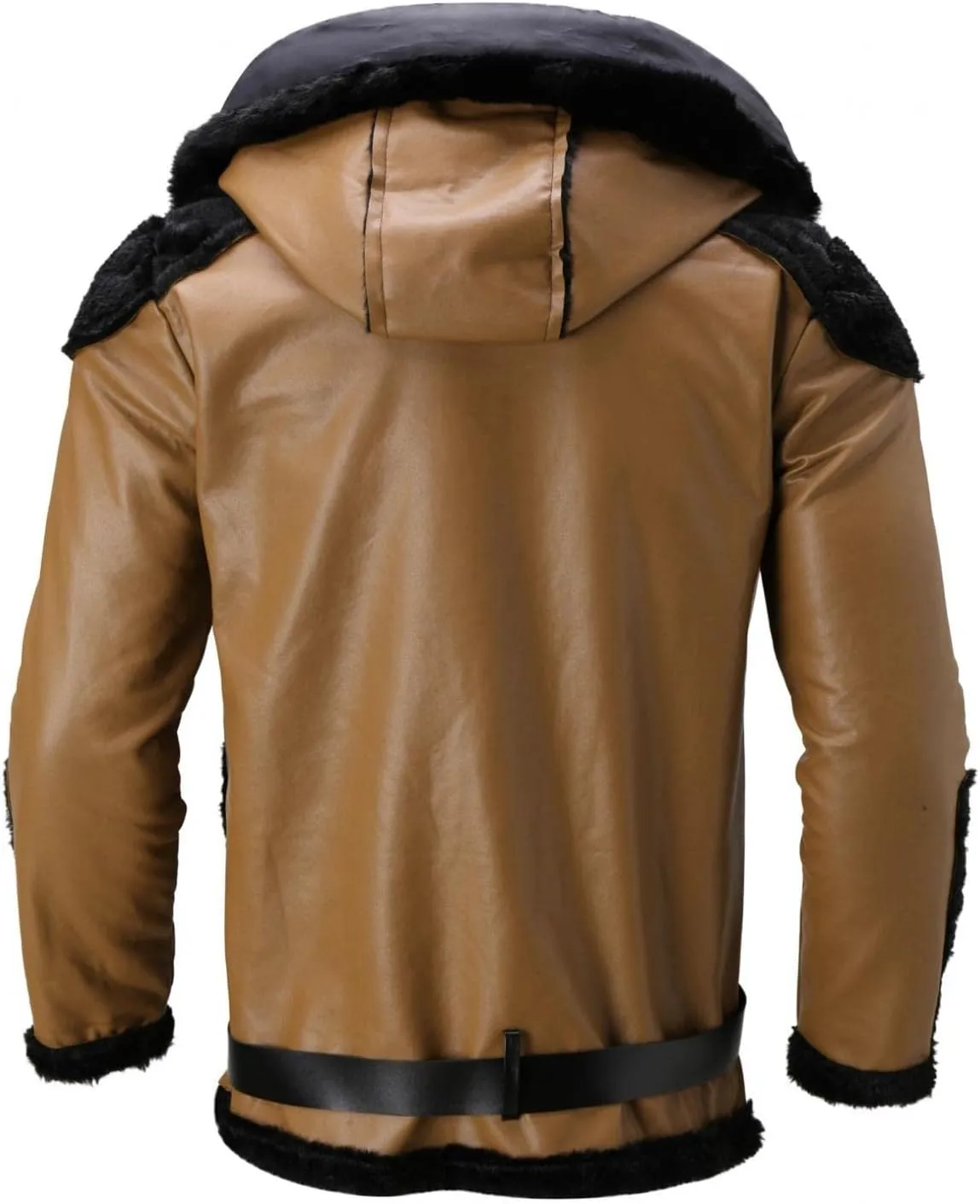 Stoota Mens Winter Warm Thick Faux Leather/Fur Slim Fit Cotton Padded Coat Long Jacket Parka Hooded Pea Coat Winter Coat