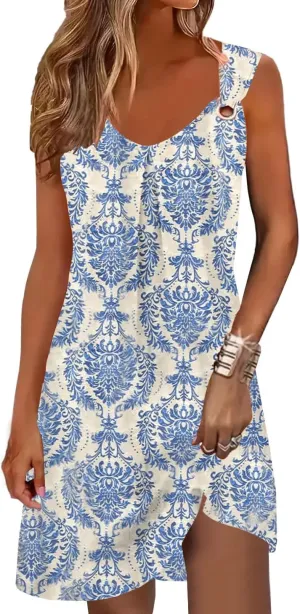 Summer Dresses for Women Scoop Neck O-Ring Shoulder Tank Dress 2025 Casual Mini Beach Sundress