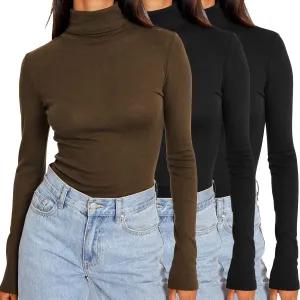 SUNBS Womens 3 Piece Turtleneck Long Sleeve Shirts Mock Neck Fall Fashion 2025 Slim Fit Winter Thermal Underwear Tops