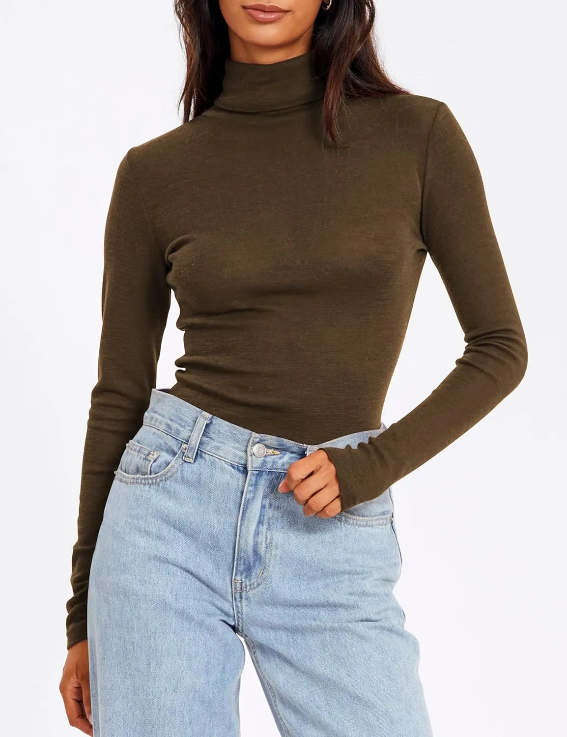 SUNBS Womens 3 Piece Turtleneck Long Sleeve Shirts Mock Neck Fall Fashion 2025 Slim Fit Winter Thermal Underwear Tops
