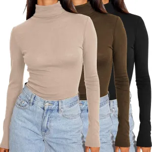 SUNBS Womens 3 Piece Turtleneck Long Sleeve Shirts Mock Neck Fall Fashion 2025 Slim Fit Winter Thermal Underwear Tops