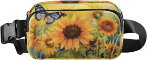 Sunflower Butterfly Fanny Pack for Travel Hiking Water Resistant Waist Pack Sling Bag Purse for Women Men