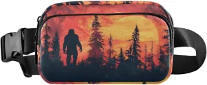 Sunset Sasquatch Tree Fanny Pack Water Resistant Waist Pack Sling Bag Purse for Women Men Travel Hiking