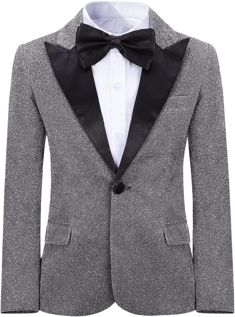 SWOTGdoby Boys Fashion Suit Tuxedo Slim Fit 3 Pieces Golden Shiny Green Silver Jacket Pants Bowtie