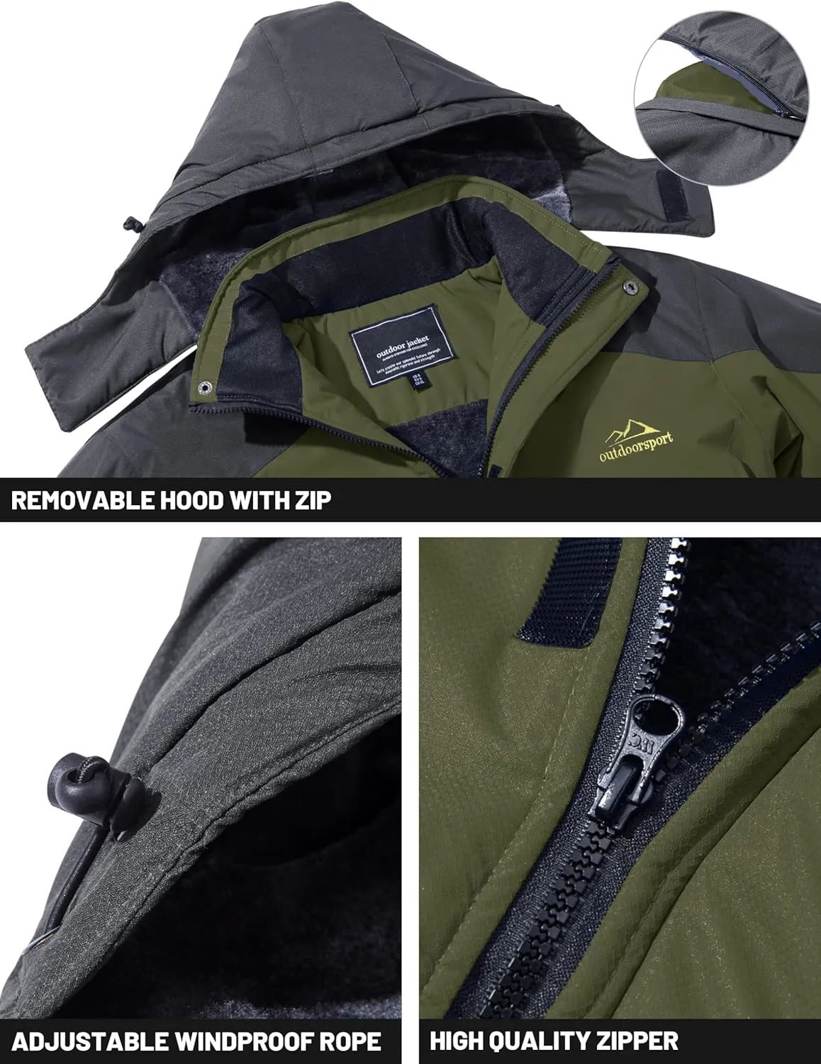 TACVASEN Winter Jacket Men's Water-Resistant Fleece Jacket Snow Ski Jacket Military Tactical Jacket Coat Parka Hood Raincoat