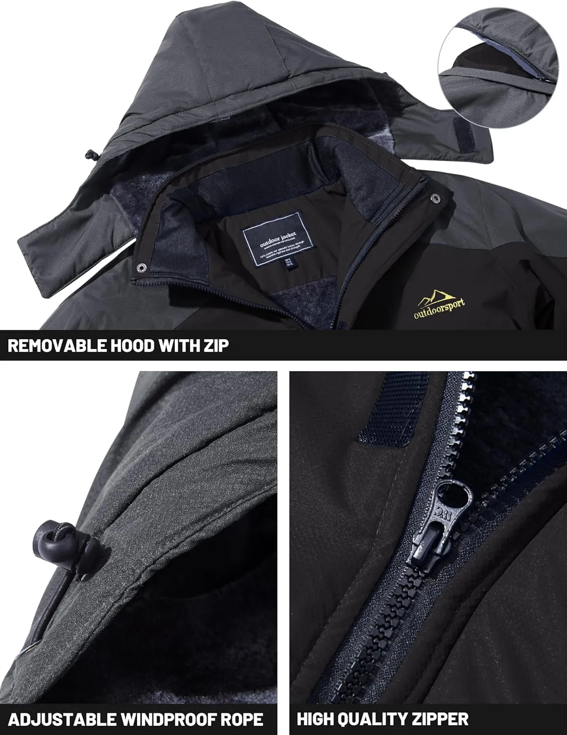 TACVASEN Winter Jacket Men's Water-Resistant Fleece Jacket Snow Ski Jacket Military Tactical Jacket Coat Parka Hood Raincoat