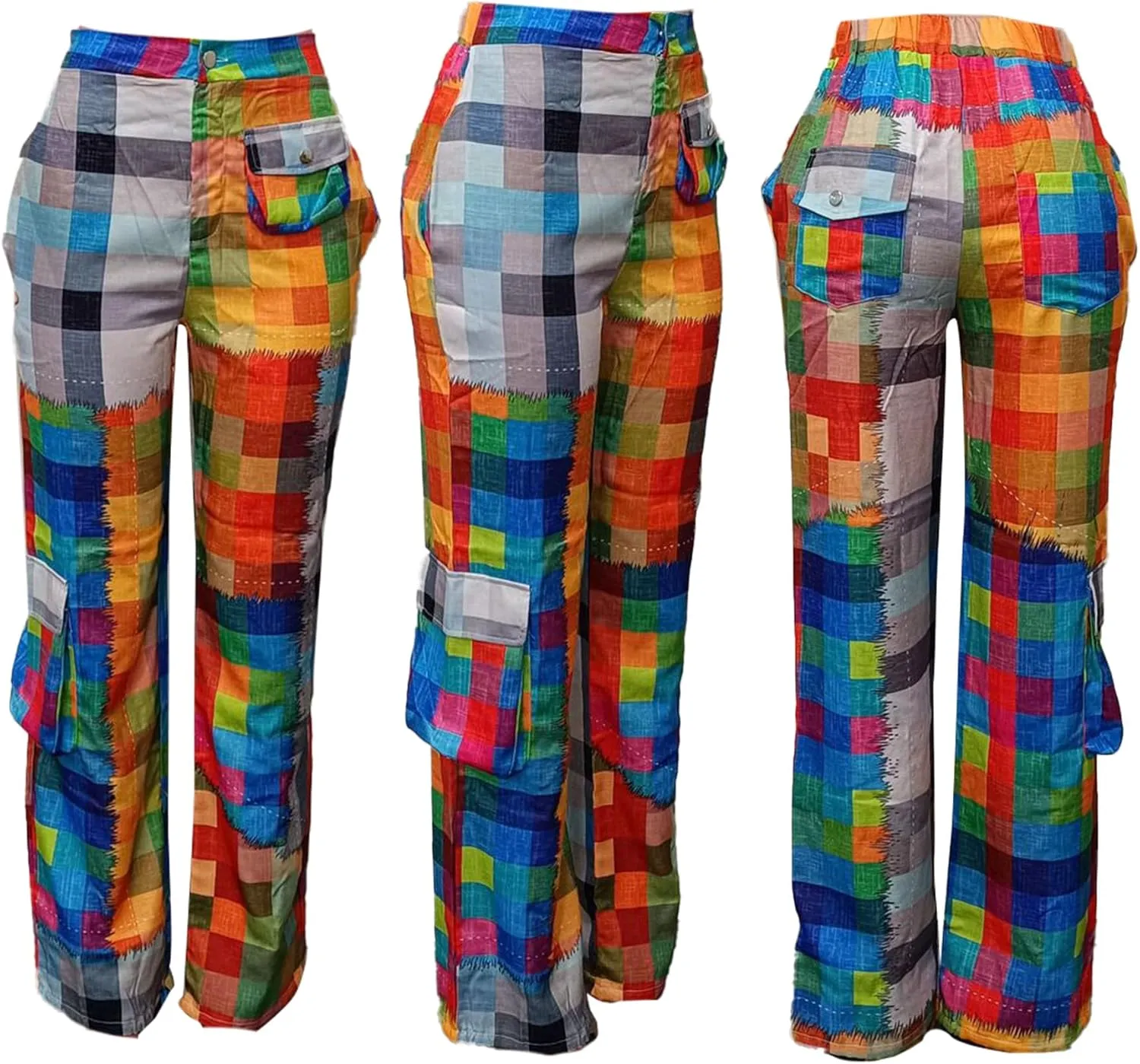 Tcremisa Women's Cargo Pants High Waist Patchwork Printed Straight Leg Sweatpants with Pockets