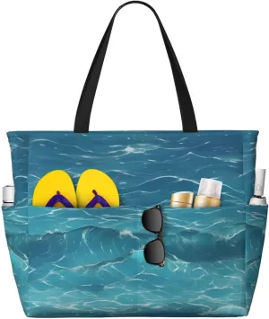 The deep blue sea Print 28L Beach Tote Bag, Water-resistant Travel Tote, Lightweight Gym & Camping Carryall