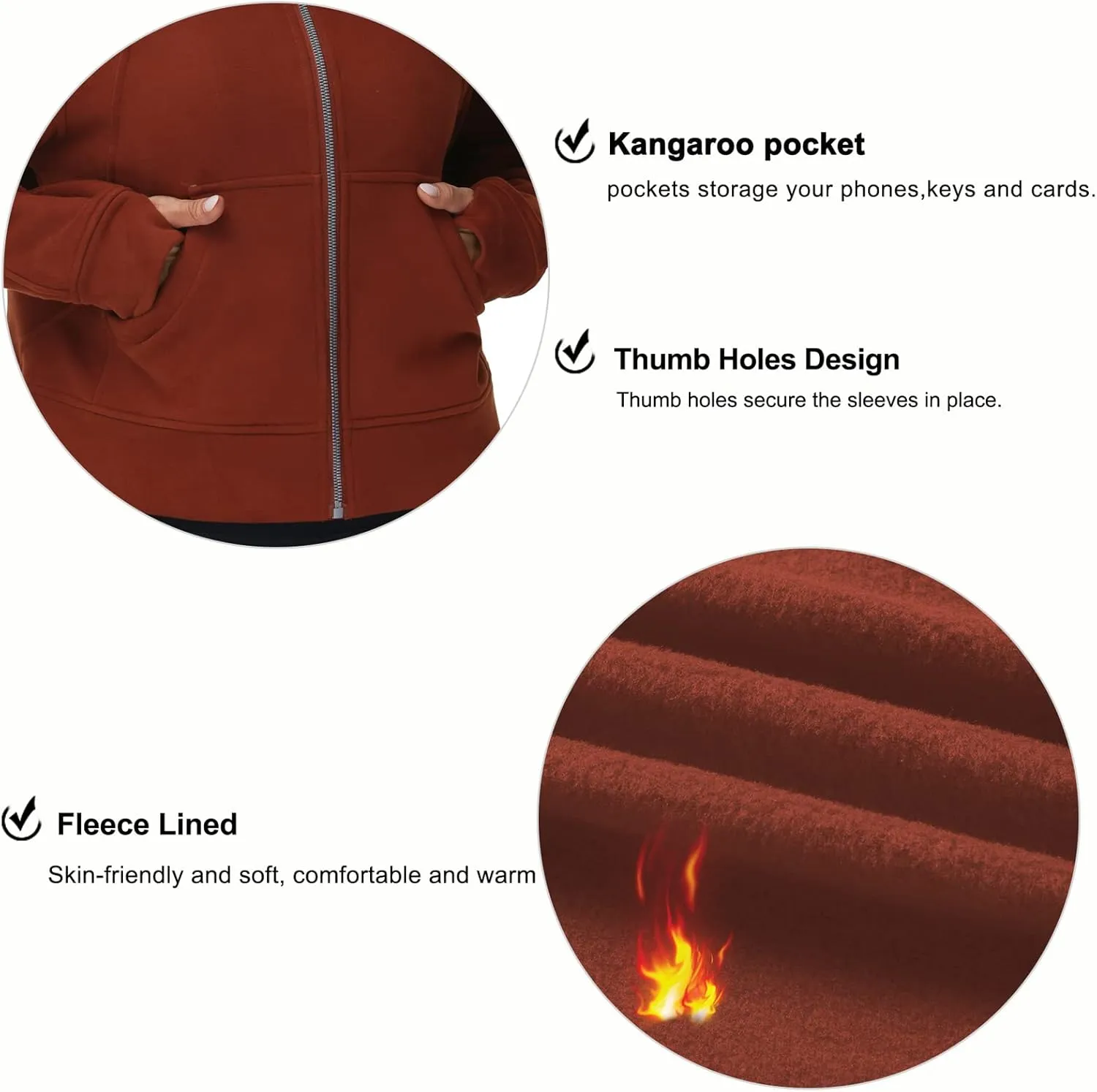 THE GYM PEOPLE Women's Full-Zip Up Hoodies Jacket Fleece Workout Crop Tops Sweatshirts with Pockets Thumb Hole