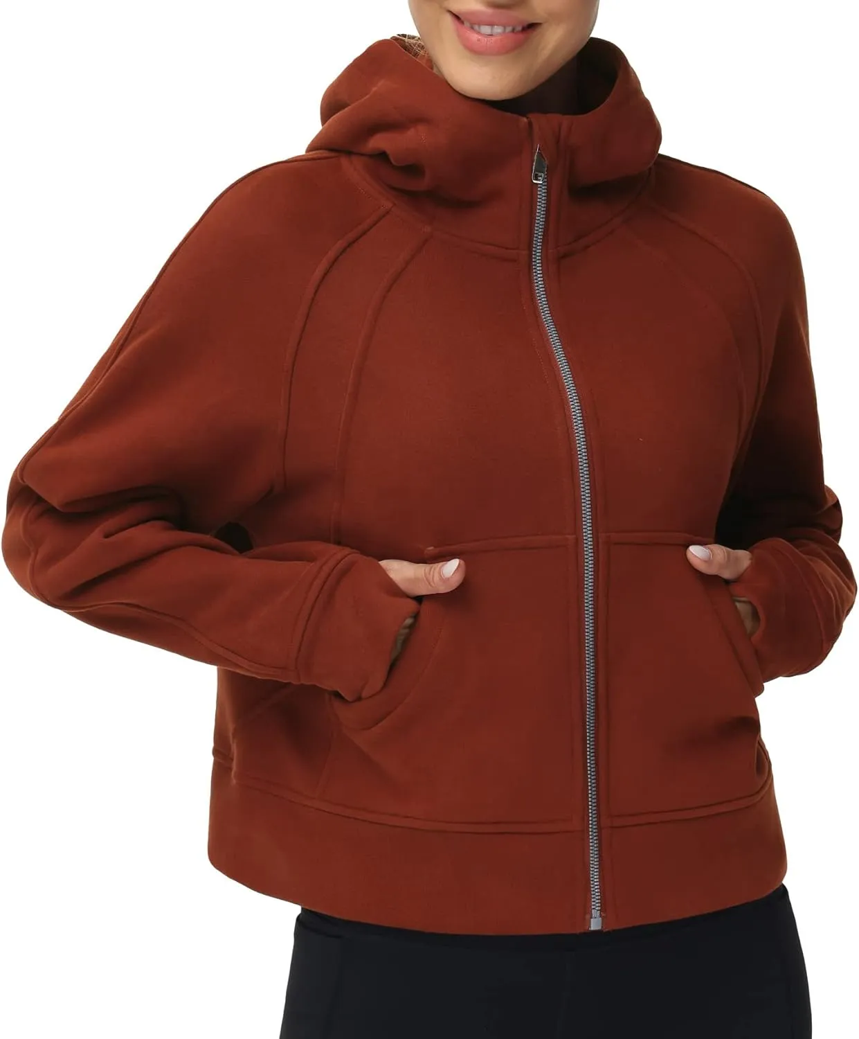 THE GYM PEOPLE Women's Full-Zip Up Hoodies Jacket Fleece Workout Crop Tops Sweatshirts with Pockets Thumb Hole