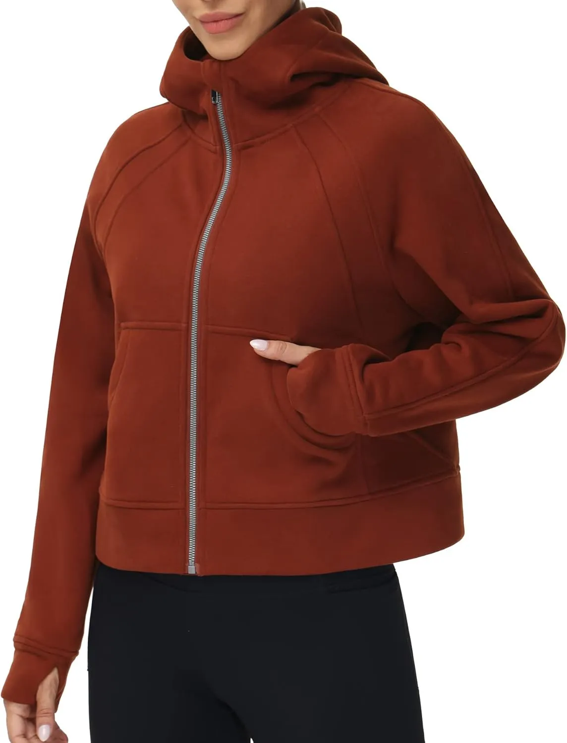 THE GYM PEOPLE Women's Full-Zip Up Hoodies Jacket Fleece Workout Crop Tops Sweatshirts with Pockets Thumb Hole