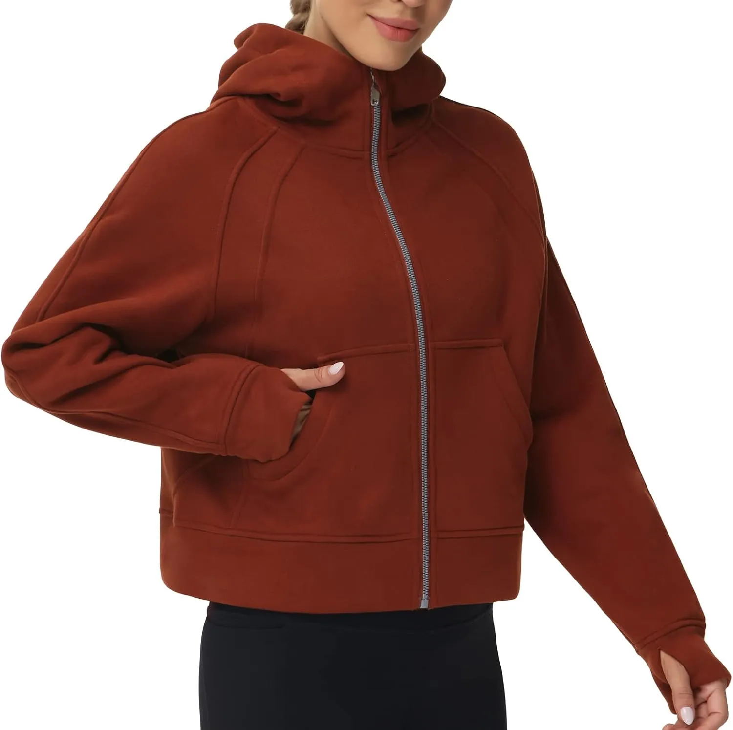 THE GYM PEOPLE Women's Full-Zip Up Hoodies Jacket Fleece Workout Crop Tops Sweatshirts with Pockets Thumb Hole