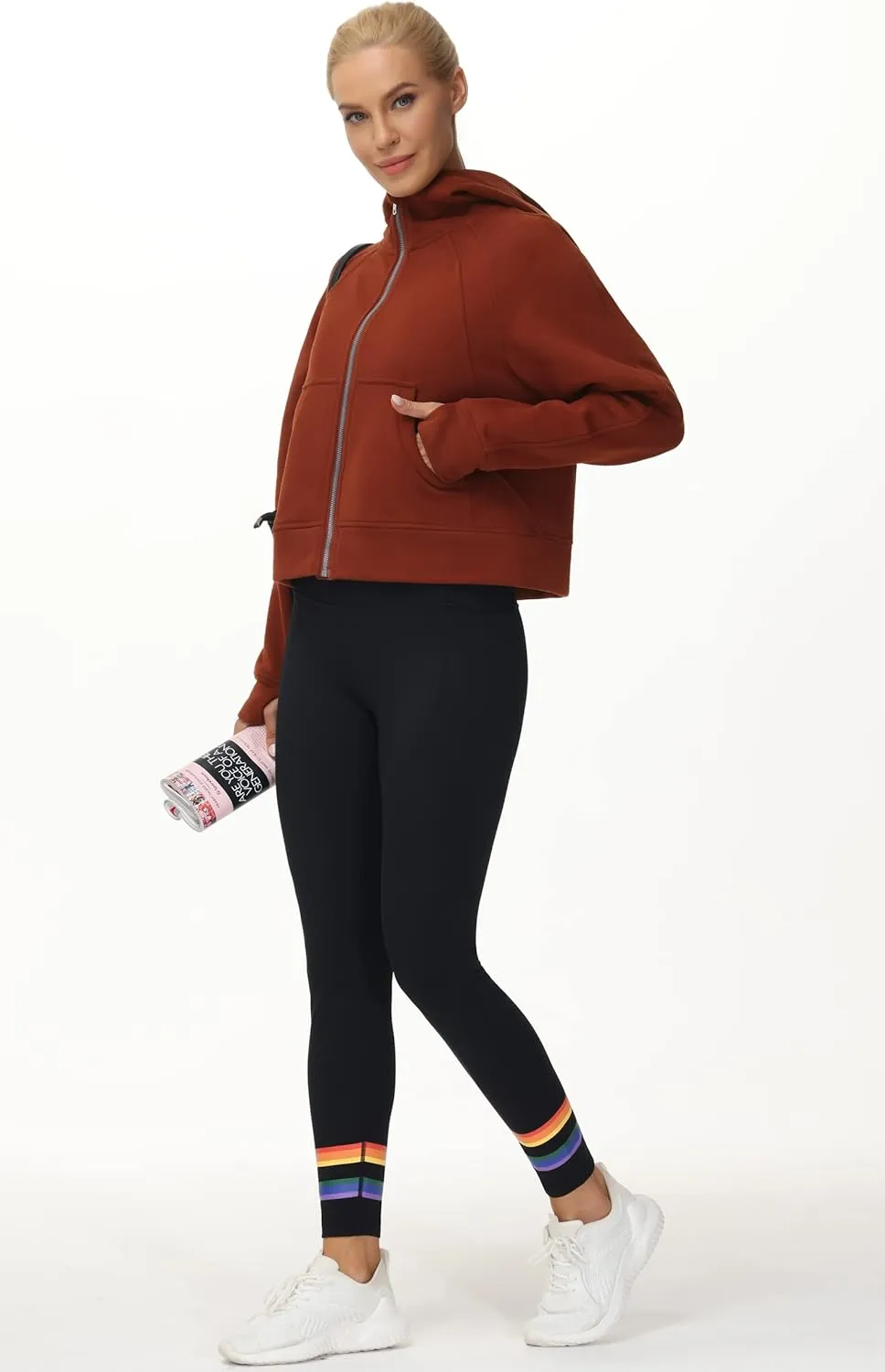 THE GYM PEOPLE Women's Full-Zip Up Hoodies Jacket Fleece Workout Crop Tops Sweatshirts with Pockets Thumb Hole